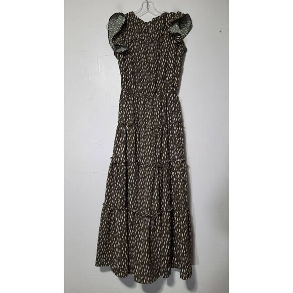 BETSEY'S BOUTIQUE SHOP Women's Maxi Dress Pattern Tiered Ruffle Green Size Small - Picture 3 of 7